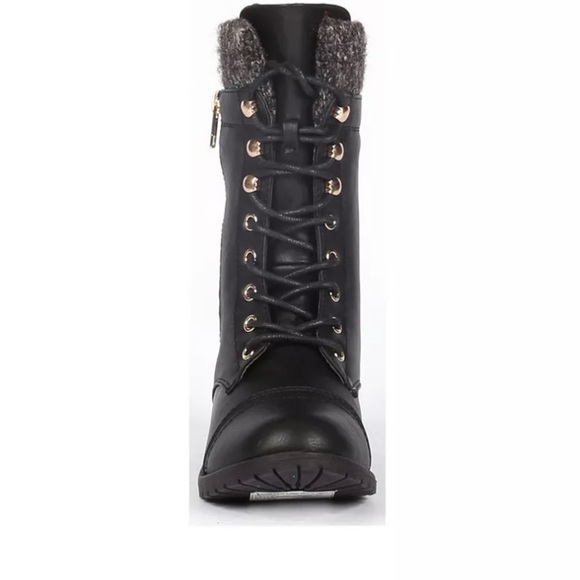 Forever Link Women’s Mango-31 Round Toe Military Knit Ankle Cuff Low Heel Boot - Picture 2 of 6